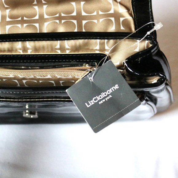NWT Vintage Liz Claiborne Black Patent Clutch Purse Handbag Clover - Picture 3 of 7
